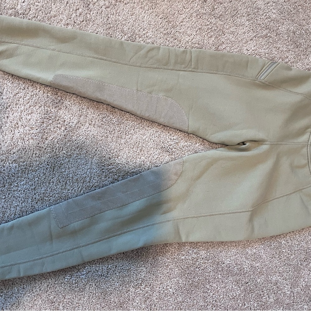 Kerrits Light Olive Fleece Riding Breeches with Suede Knee Patches